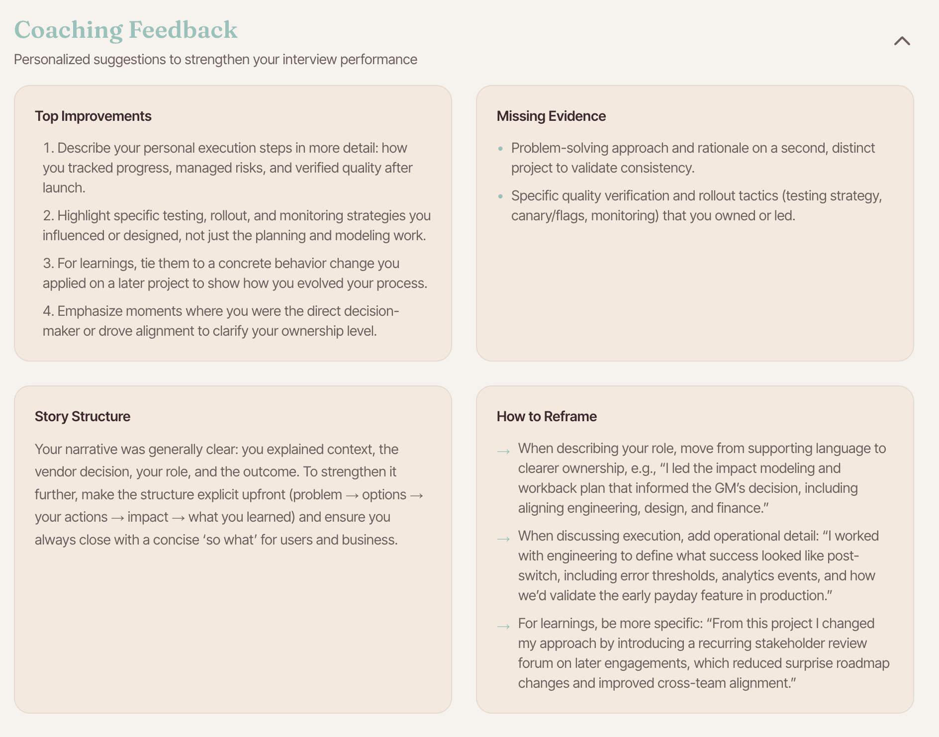 Coaching feedback with actionable improvements